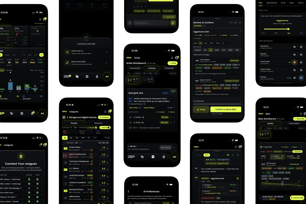 RPO Grids Workbench alongside Bets, Leagues and AI screens